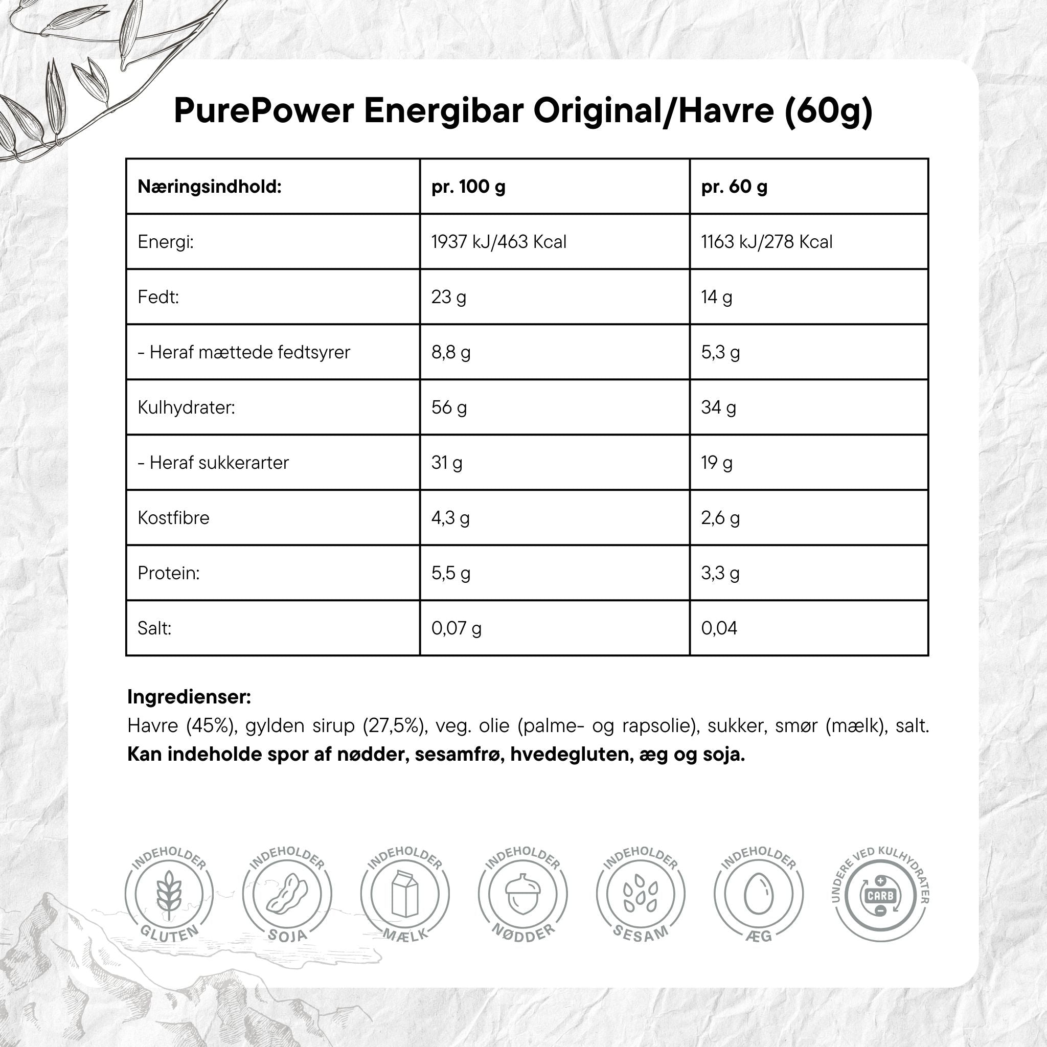 PurePower Energibar Original/Havre (12x60g)