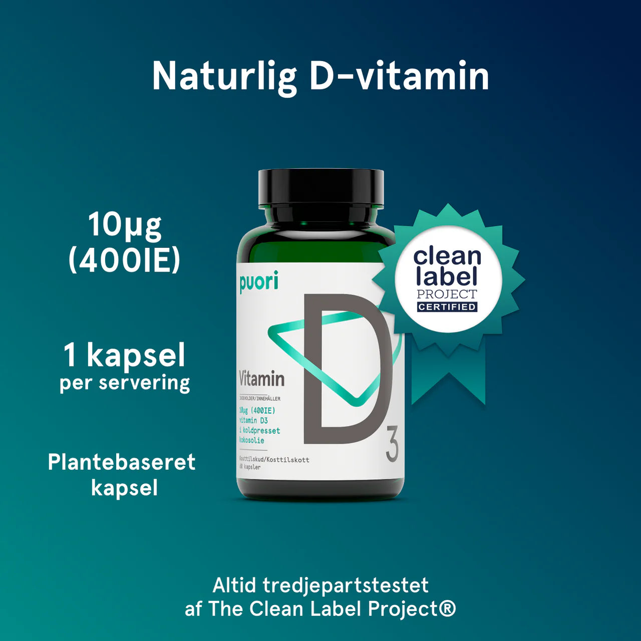 Puori Vitamin D3 D-Vitamin 400IE (60 kapsler)