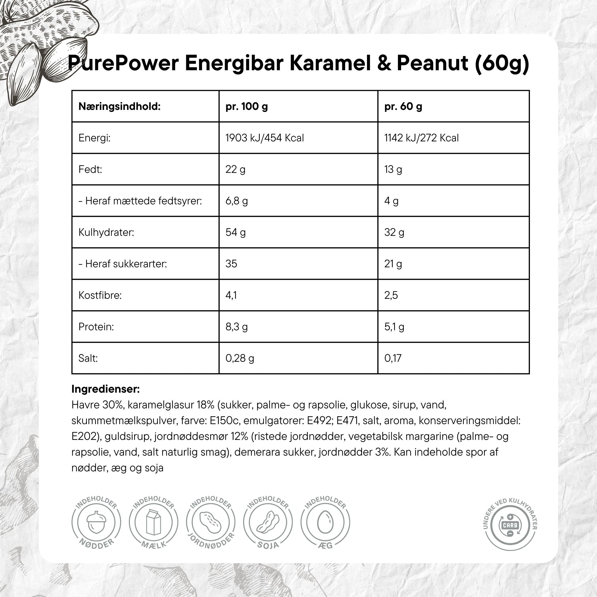 PurePower Energibar Karamel & Peanut (12x60g)