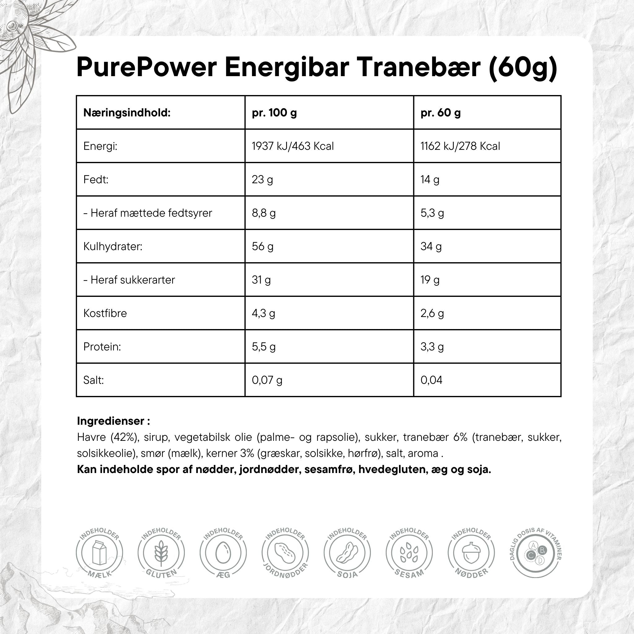 PurePower Energibar Tranebær (12x60g)