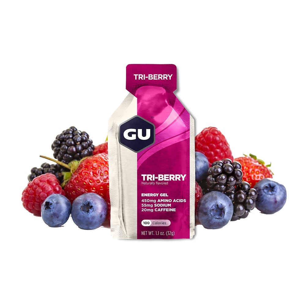 GU Energy Energigel Tri-berry med koffein (24 x 32g)